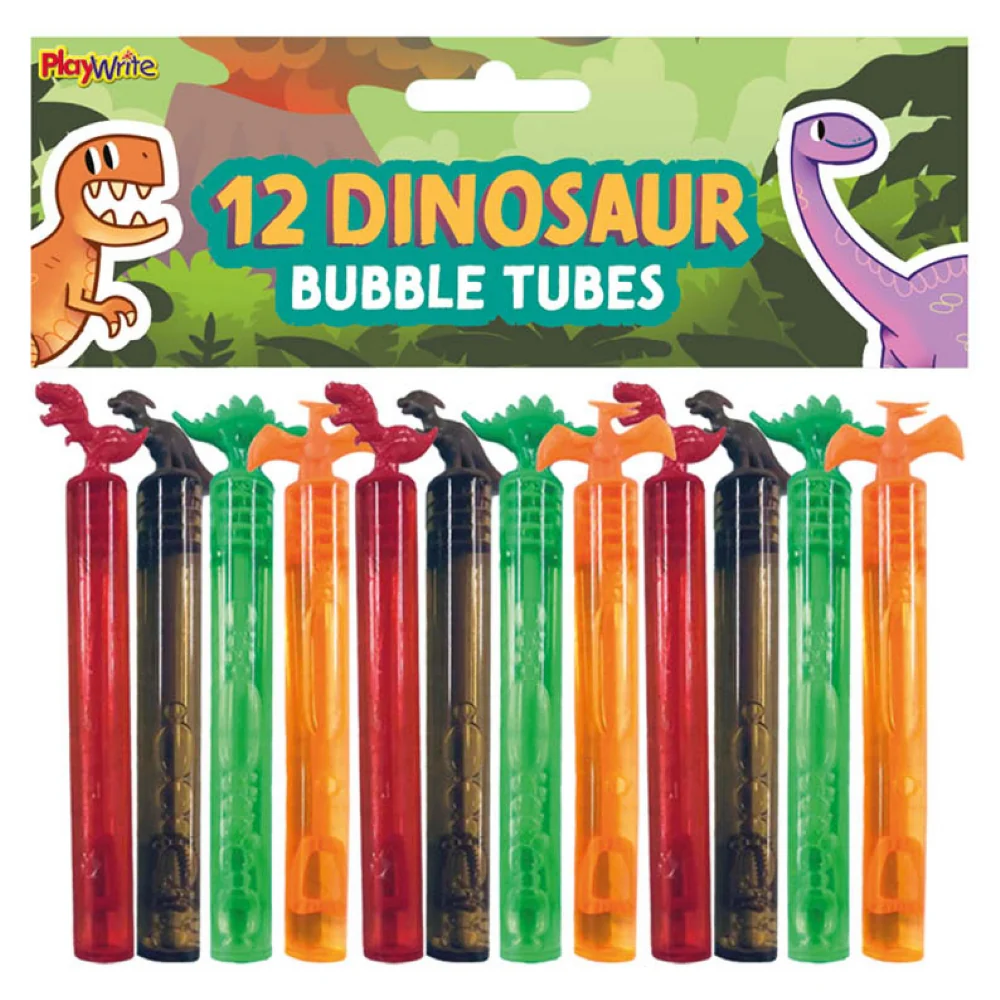 12 Bubble Wands with Dinosaur Toppers