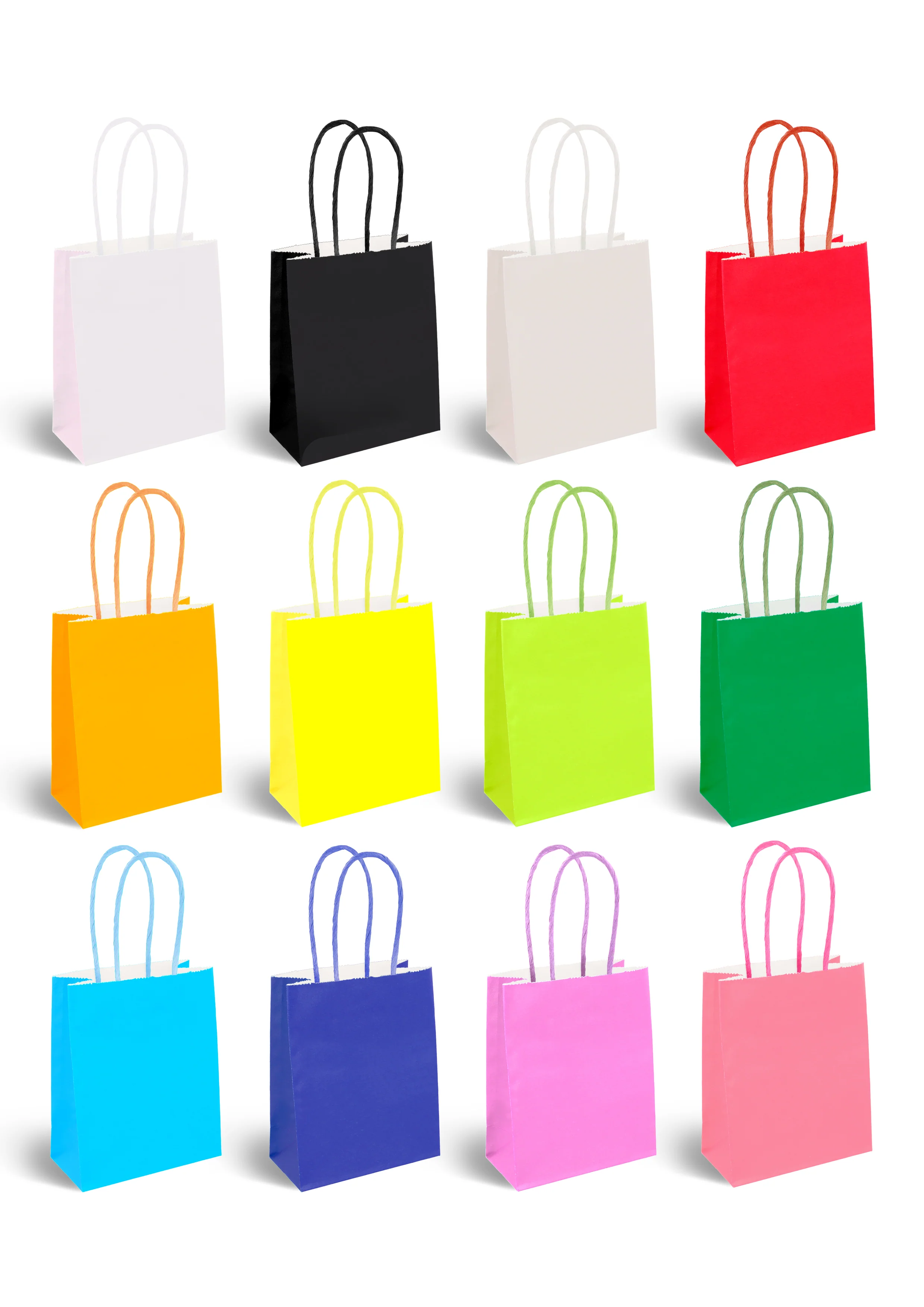12 Colours Mini Party Bags With Coloured Handles (12 pack)