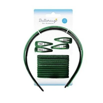 18 Piece Bottle Green Girls School Colour Hair Accessories Set