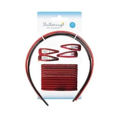 18 Piece Red Girls School Colour Hair Accessories Set