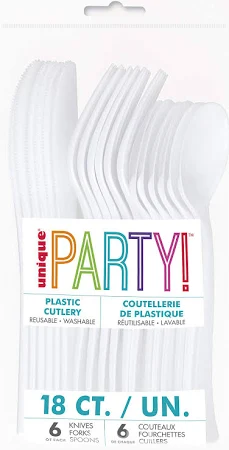 18pc Bright White Plastic Cutlery Set - Image 2
