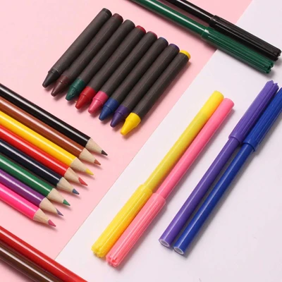 24 Piece Colouring Set - Pens Felt Tip Pencils Crayons Kids School Crafts Colour - Image 2