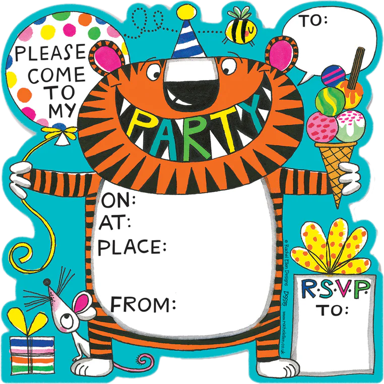 8 Tiger Party Invitations by Rachel Ellen Designs
