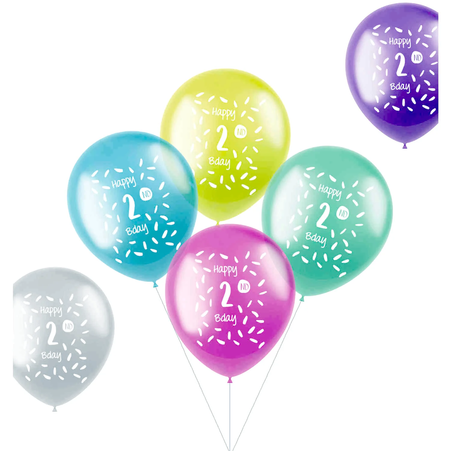 Age 2 Years Multicolored Party Balloons 33cm - 6 Pieces