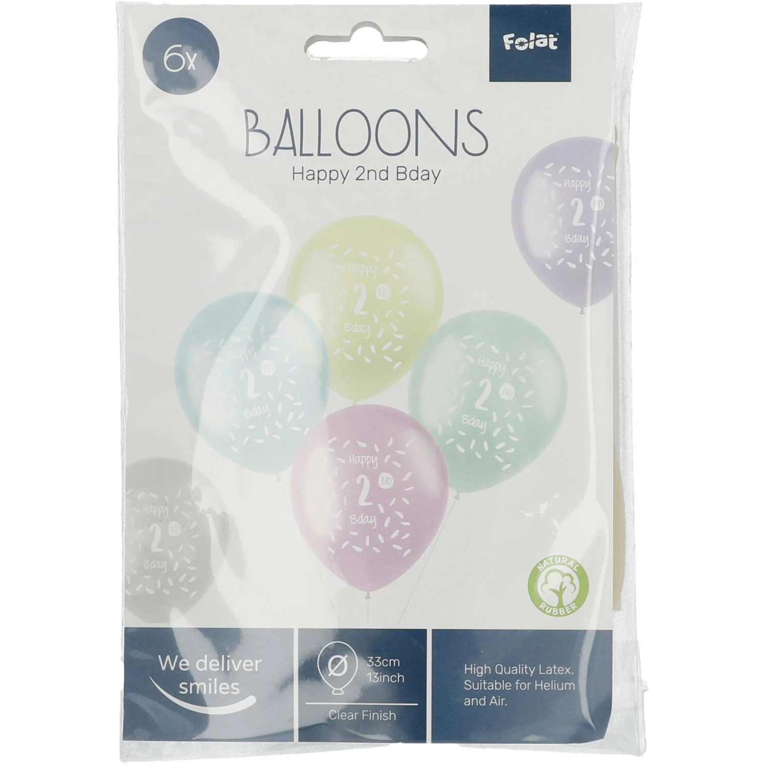 Age 2 Years Multicolored Party Balloons 33cm - 6 Pieces - Image 2