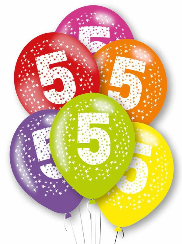 Age 5 Mixed Colour Party Balloons ( Pack of 6)