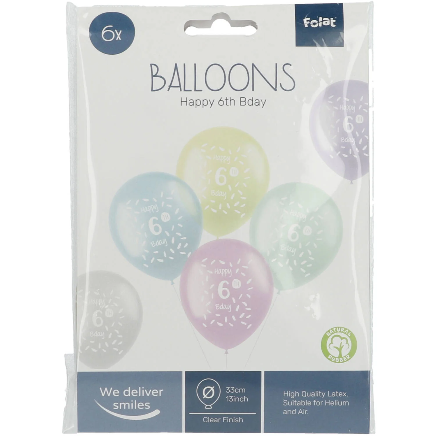 Age 6 Years Multicolored Party Balloons 33cm - 6 Pieces - Image 2