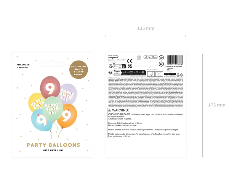 Age 9 Happy Birthday Latex Balloons 30 cm (Pack of 6) - Image 3