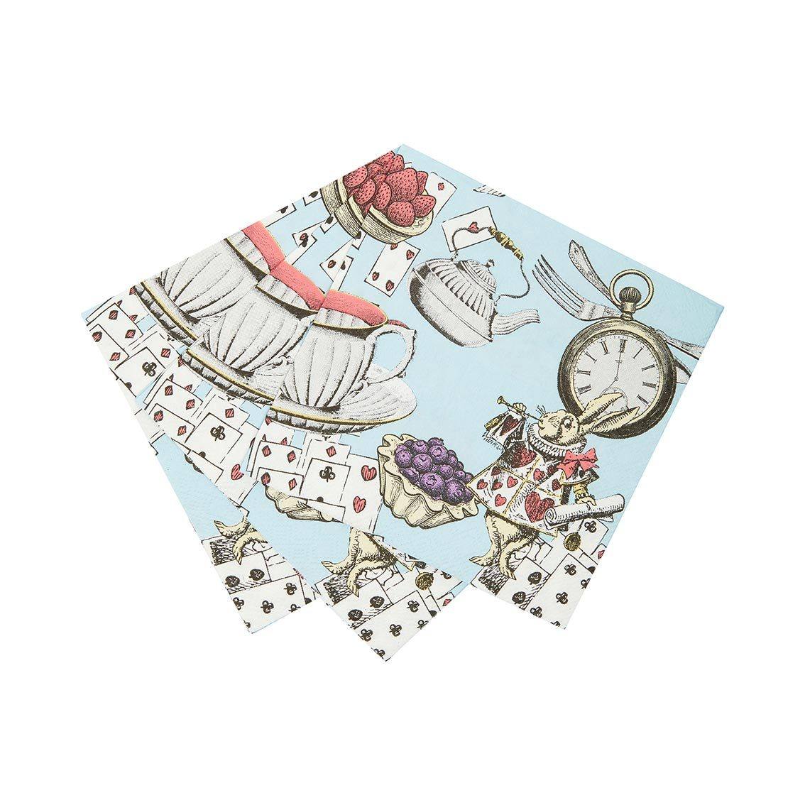 Alice in Wonderland Cocktail Napkins Blue  - 20 Pack - Image 3