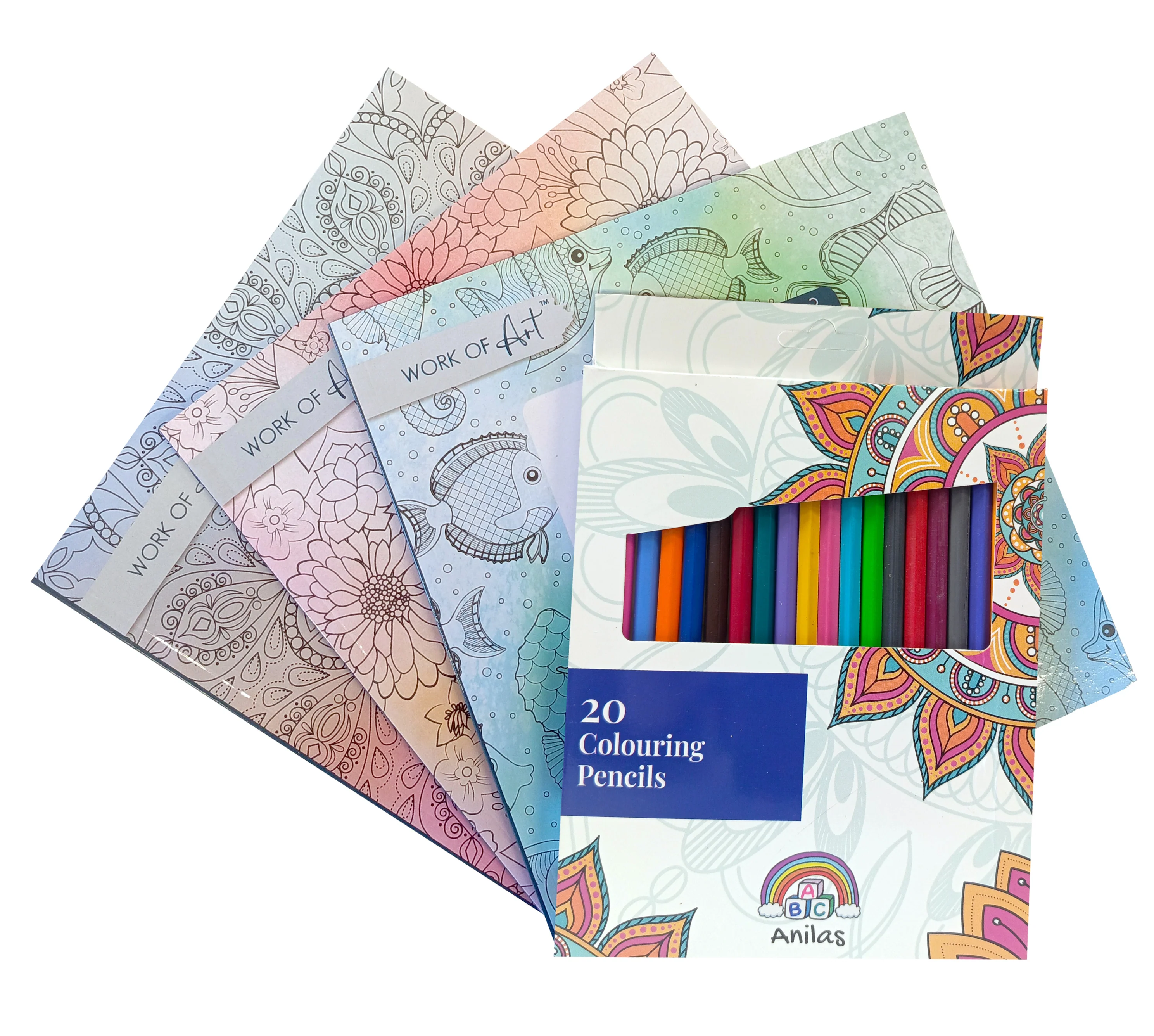 Anilas Relax Set of 3 Floral, Animal and Pattern Themed Colouring Books With Pencils