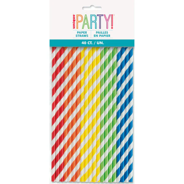 Assorted Solid Colour Paper Straws – Pack of 40