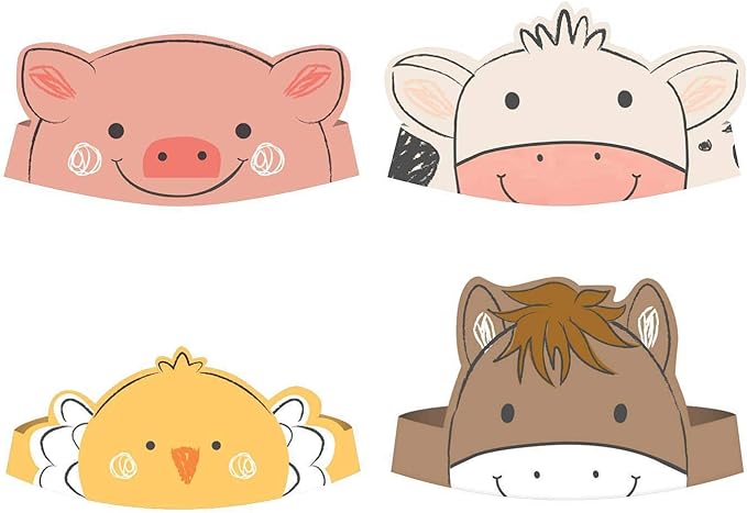 Barnyard Farm Animal Kids Party Hats (Pack Of 8)