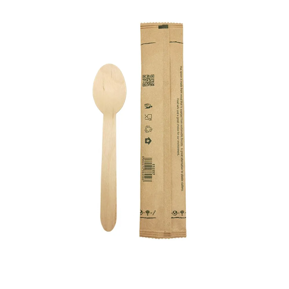 Biodegradable Wooden Spoon Individually Wrapped 12pk - Image 2