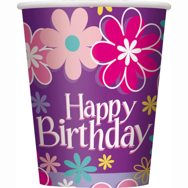 Birthday Blossoms Paper Cups (Pack of 8)