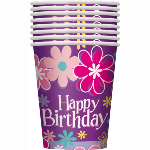 Birthday Blossoms Paper Cups (Pack of 8) - Image 2