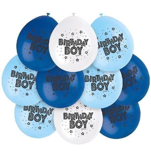Birthday Boy Blue Party Balloons (Pack of 10)
