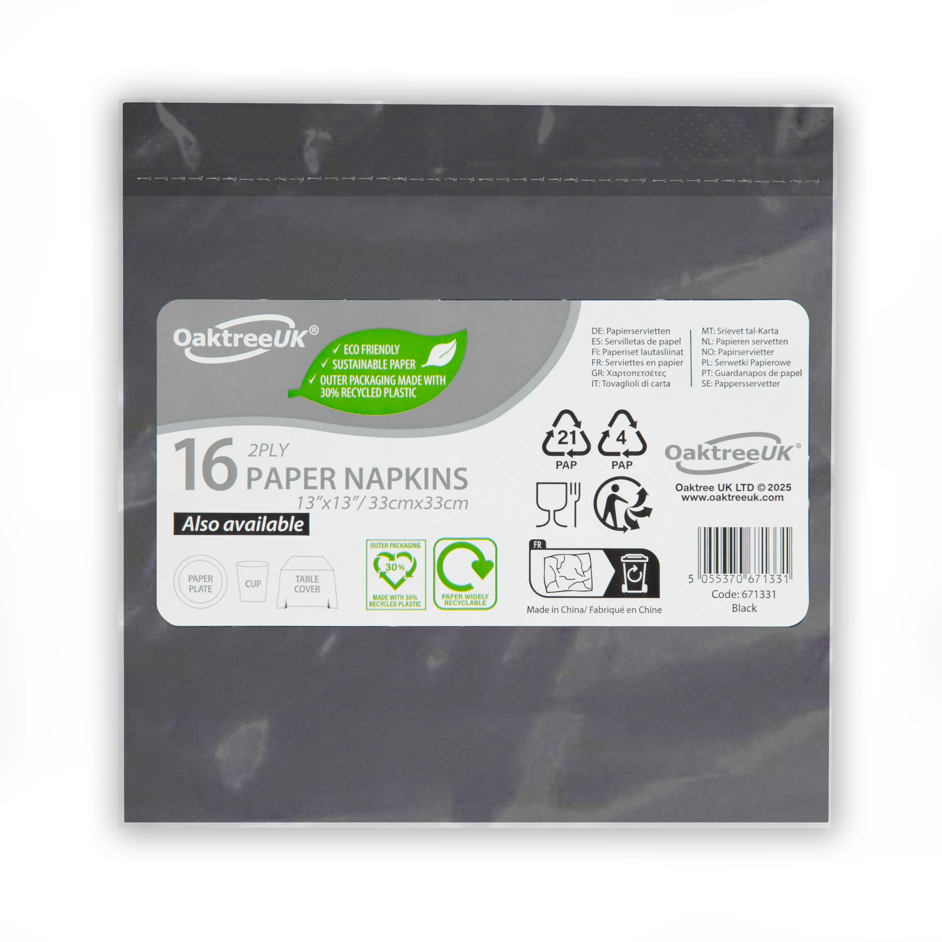 Black 2 Ply Napkins (Pack of 16) - Image 2