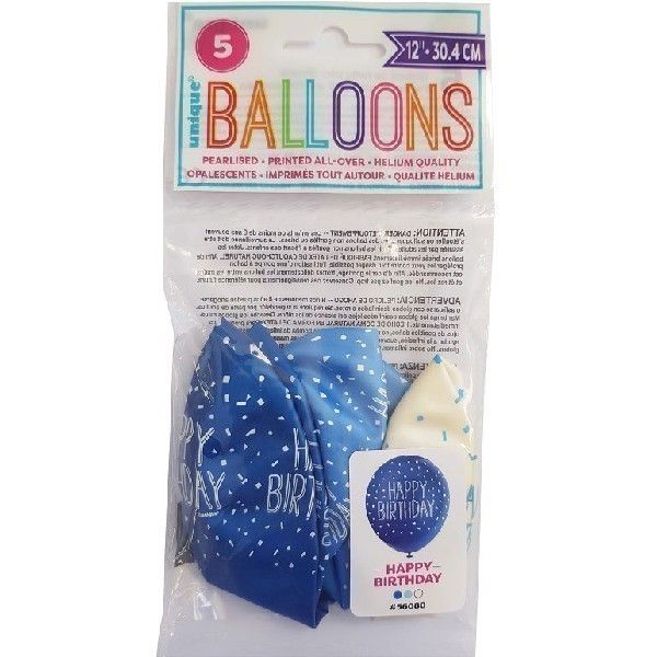 Blue Happy Birthday Latex Balloons (Pack of 5) - Image 2