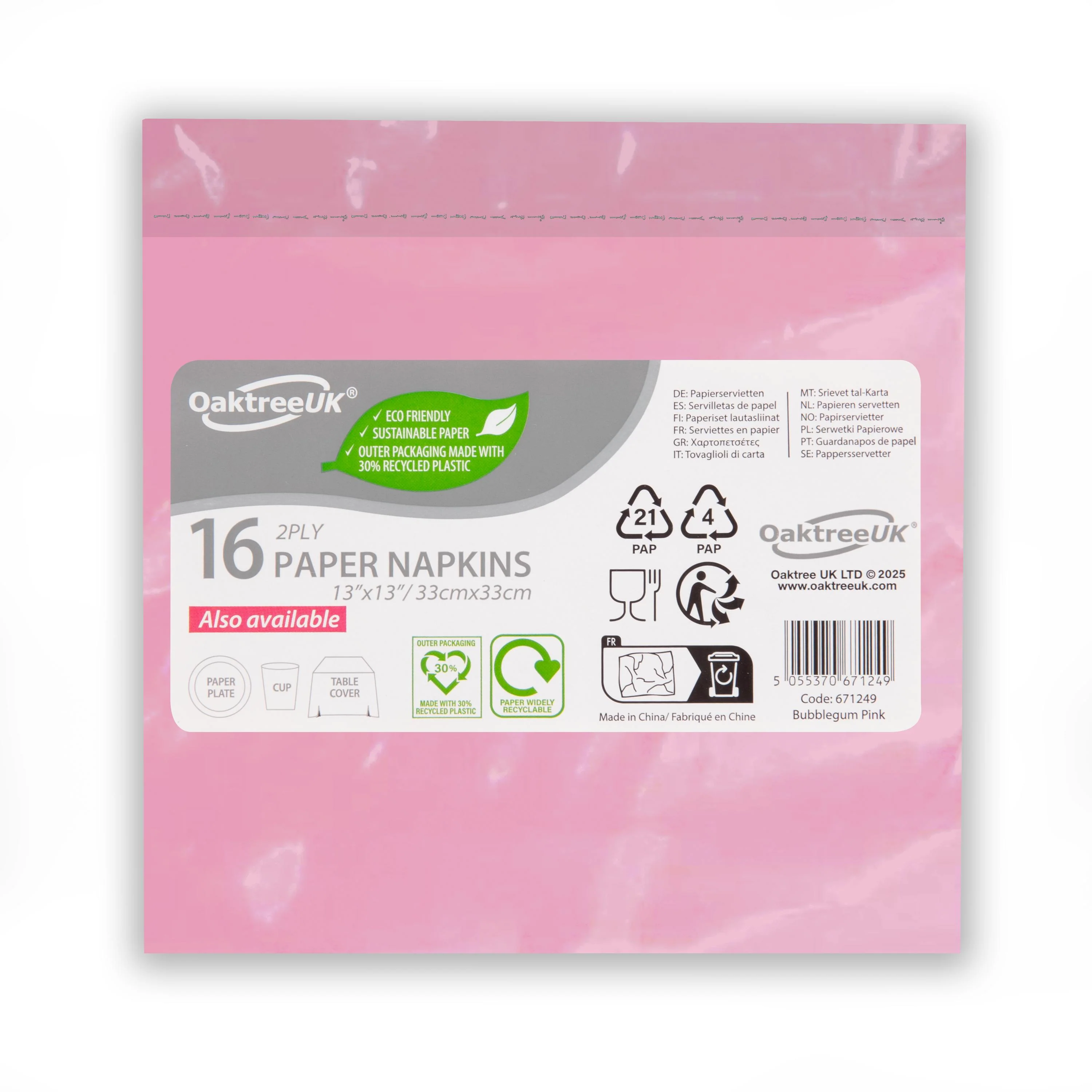 Bubblegum Pink 2 Ply Napkins (Pack of 16) - Image 2