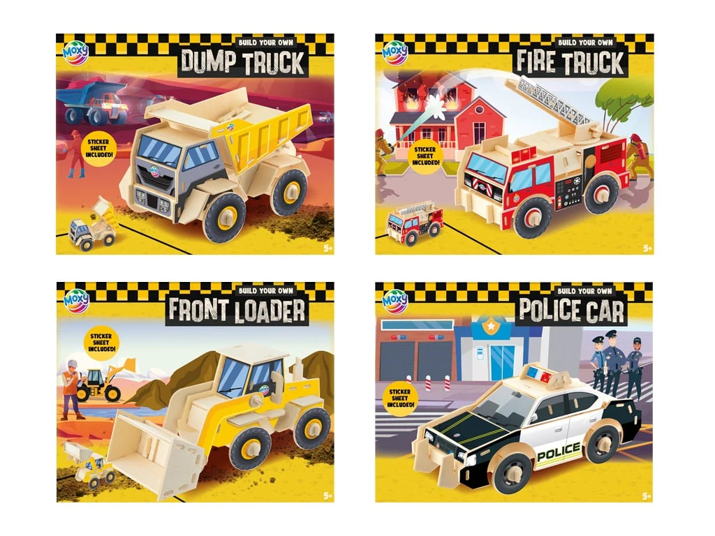Build Your Own Wooden 3D Vehicle, Police Car, Fire Truck, Digger, Dump Truck