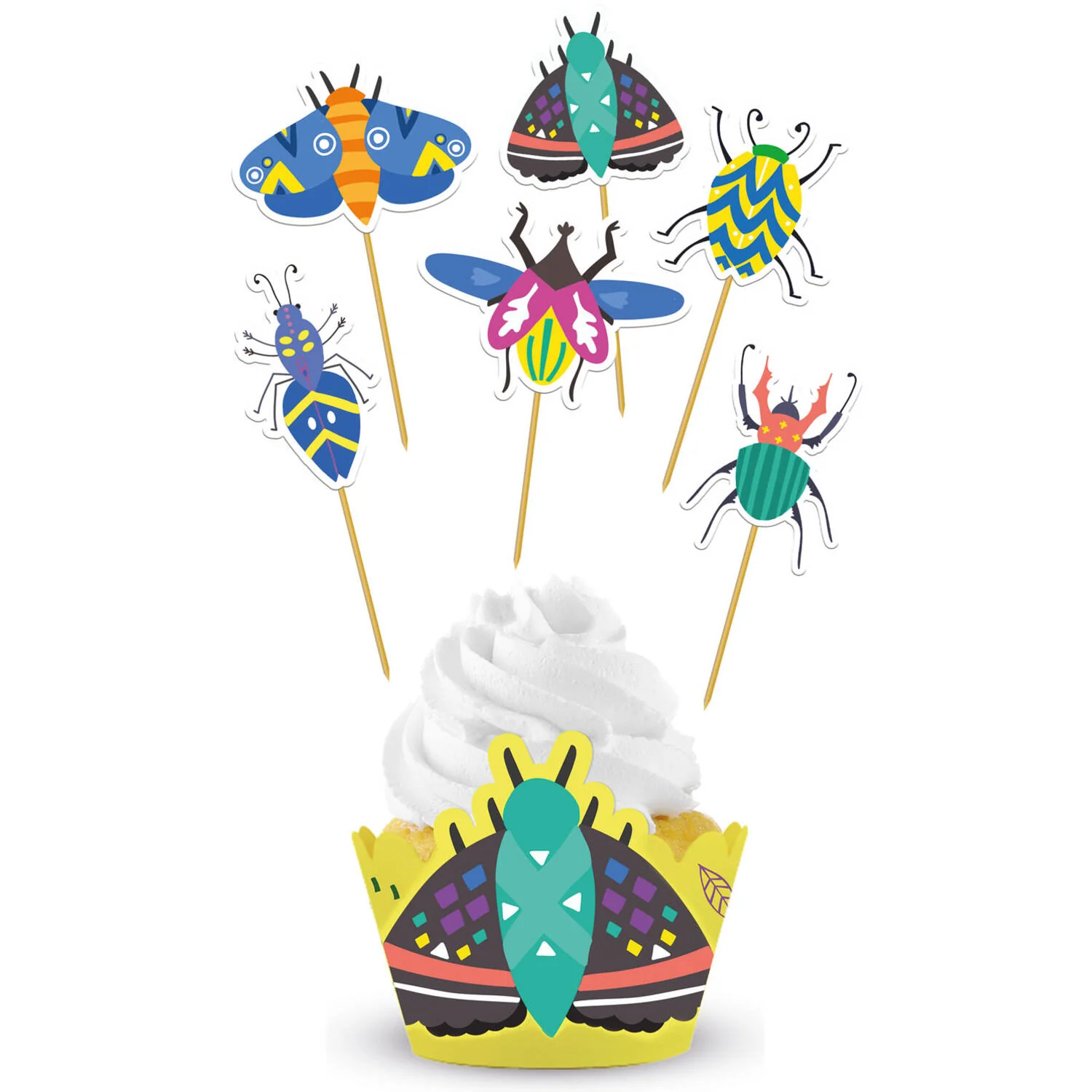 Buzzing Bugs Cupcake Topper Decoration Set - (6 sets)