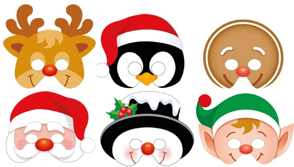Christmas Kids Party Masks (Pack of 12)