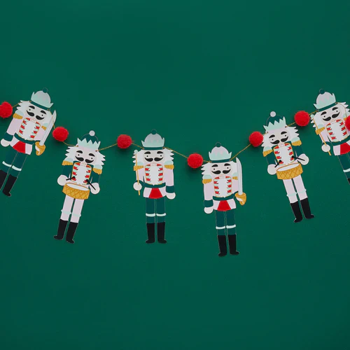 Christmas Nutcracker Pom Pom Garland Banner Decoration - Image 3