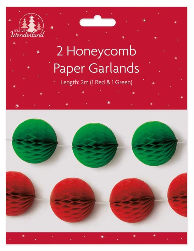Christmas Paper Honeycomb Garland Decorations, 2m (Pack of 2)