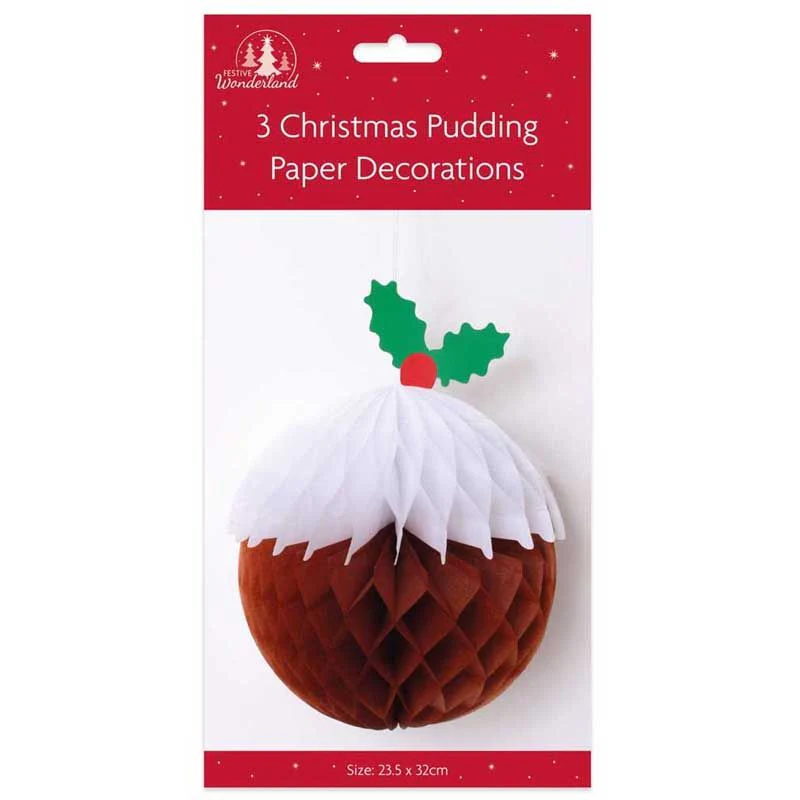 Christmas Pudding Honeycomb Decorations - 3 Pack - Image 2