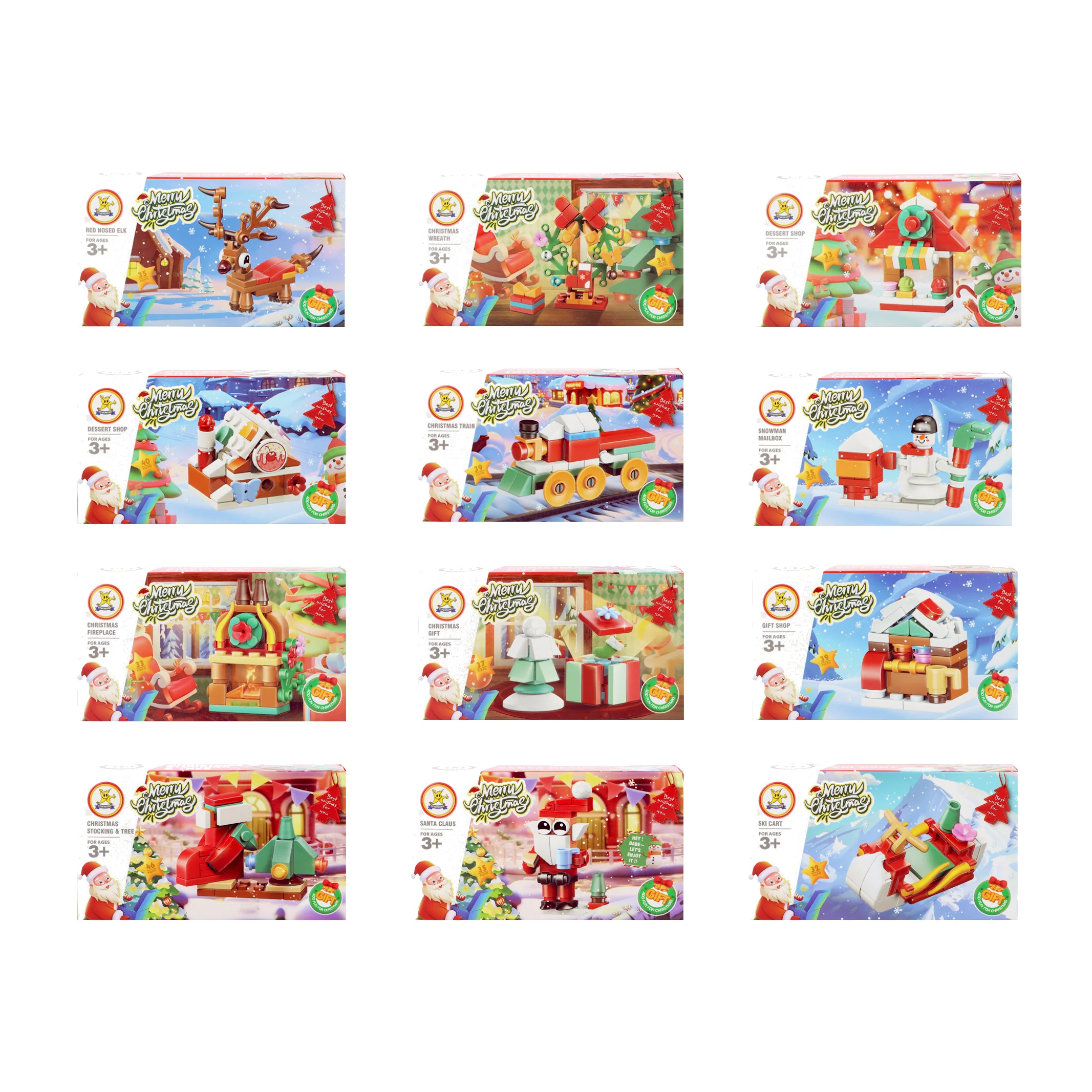 Christmas Themed Building Block Brick Kits 12 Assorted Designs