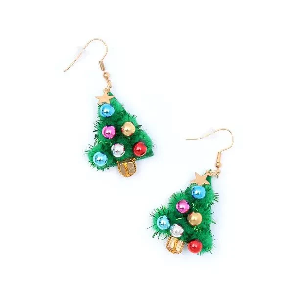 Christmas Tree Tinsel Earrings - Image 2