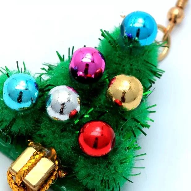 Christmas Tree Tinsel Earrings - Image 3