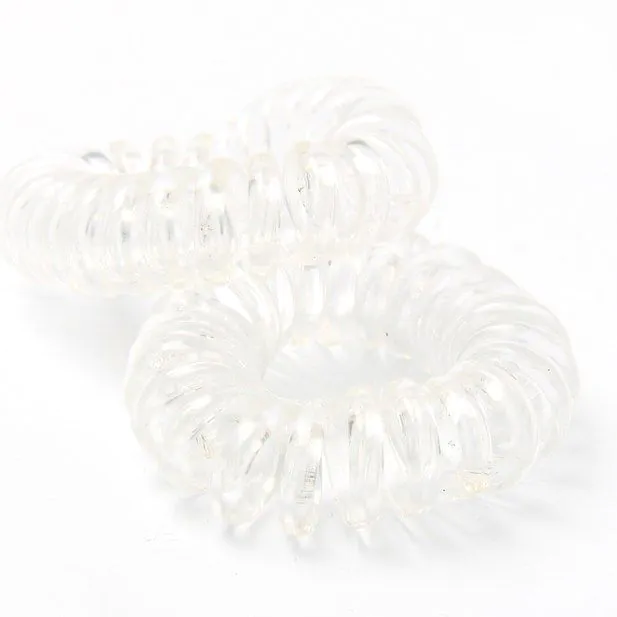 Clear Telephone Cord Hair Ties, 1 cm Thick, Set of 4, 3 cm Diameter