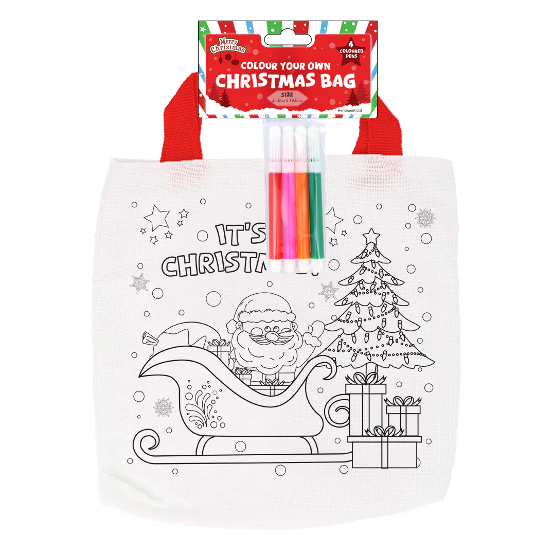 Colour-Your-Own Christmas Tote Bag inc 6 Mini Felt Tip Pens (3 Assorted Designs) - Image 2