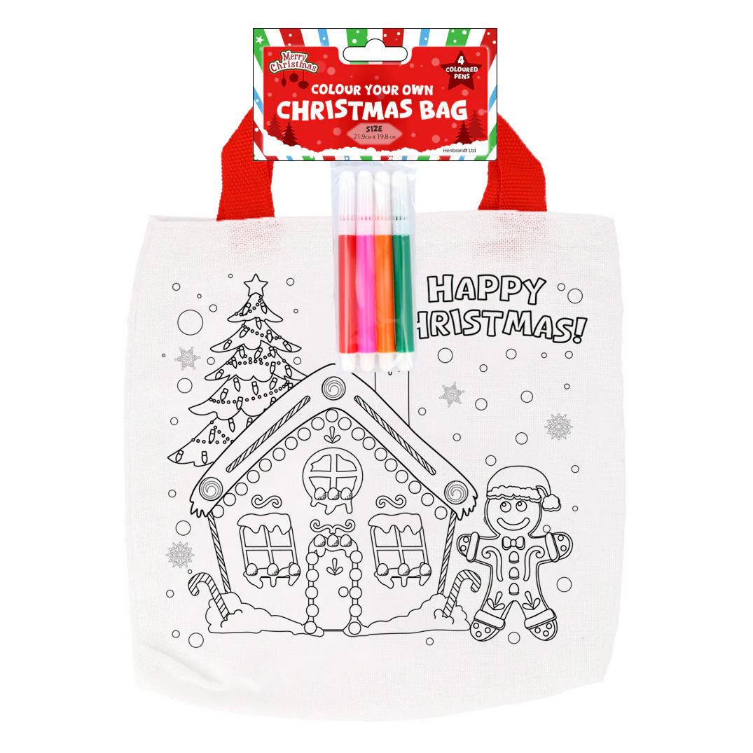 Colour-Your-Own Christmas Tote Bag inc 6 Mini Felt Tip Pens (3 Assorted Designs) - Image 4