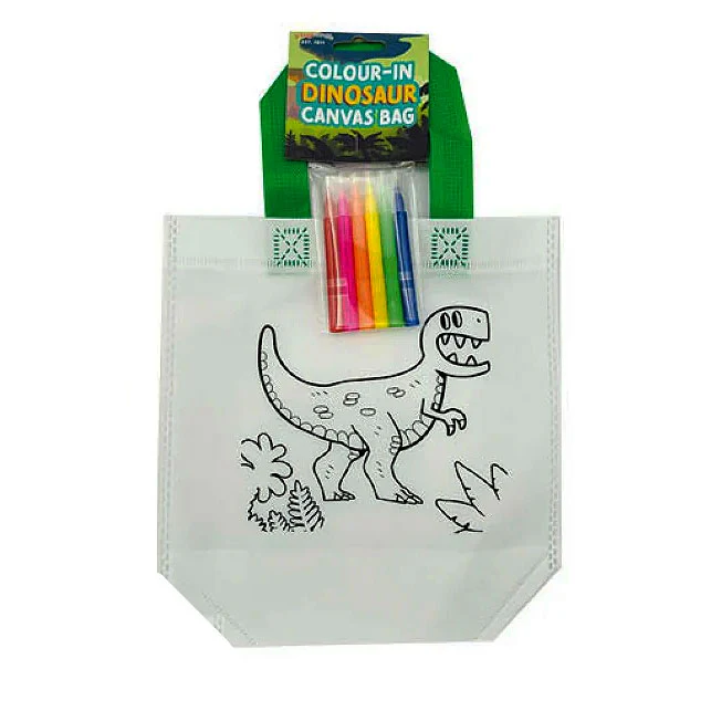 Colour Your Own Dinosaur Tote Party Bag inc 6 Mini Felt Tip Pens