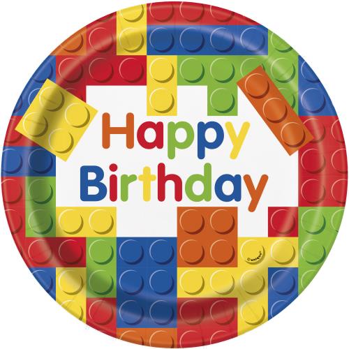 Complete Bricks Themed Party Pack for 8 people Including Tableware and Favours - Image 3