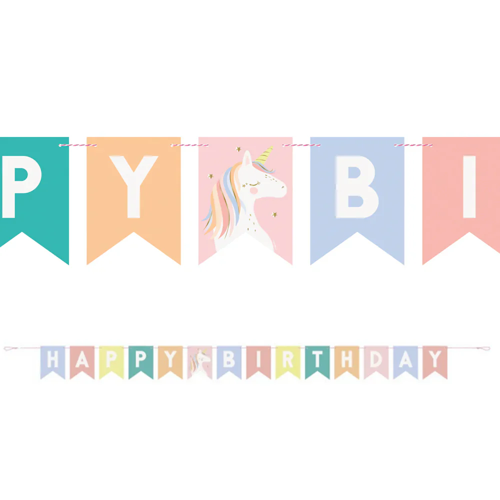 Dainty Unicorn "Happy Birthday" Die-Cut Paper Banner (2.13 m)