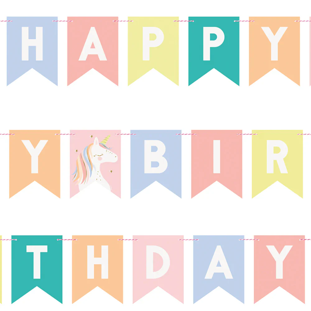 Dainty Unicorn "Happy Birthday" Die-Cut Paper Banner (2.13 m) - Image 2