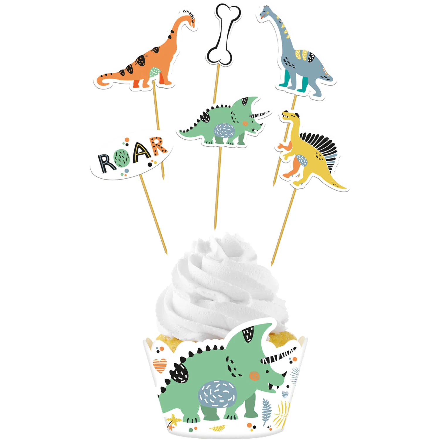 Dino Roars Cupcake Topper Decoration  Set - (Set of 6)