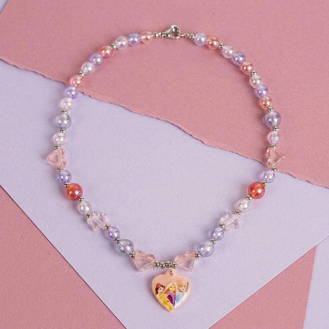 Disney Princess Beaded Necklace with Heart Charm Pendant - Image 4