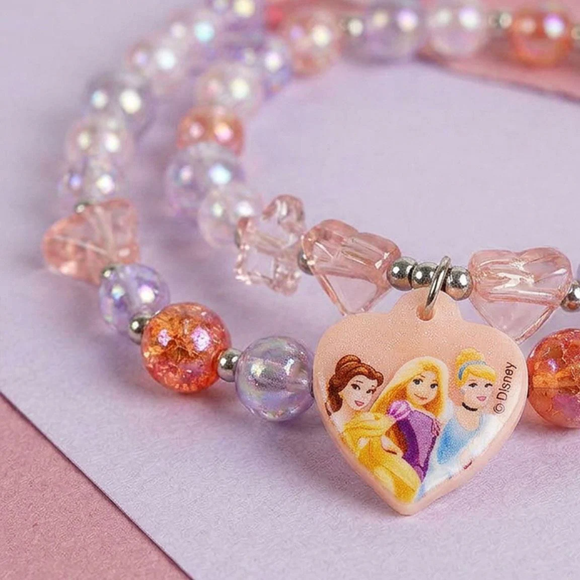 Disney Princess Beaded Necklace with Heart Charm Pendant - Image 5