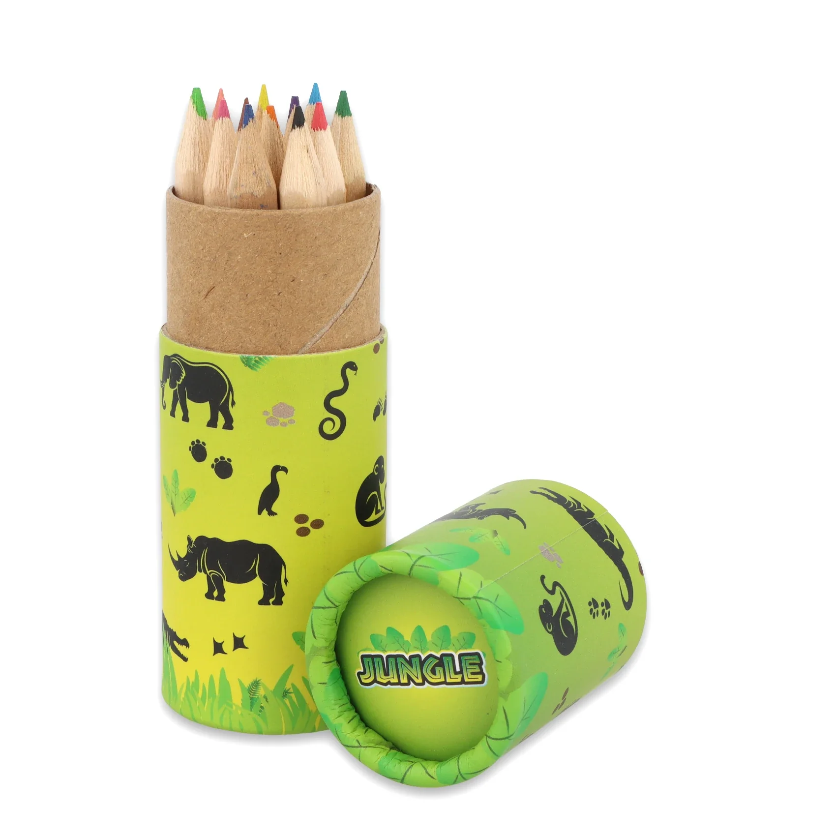 Eco-Friendly Mini Jungle Colouring Pencils Pack of 12 in Paper Tube