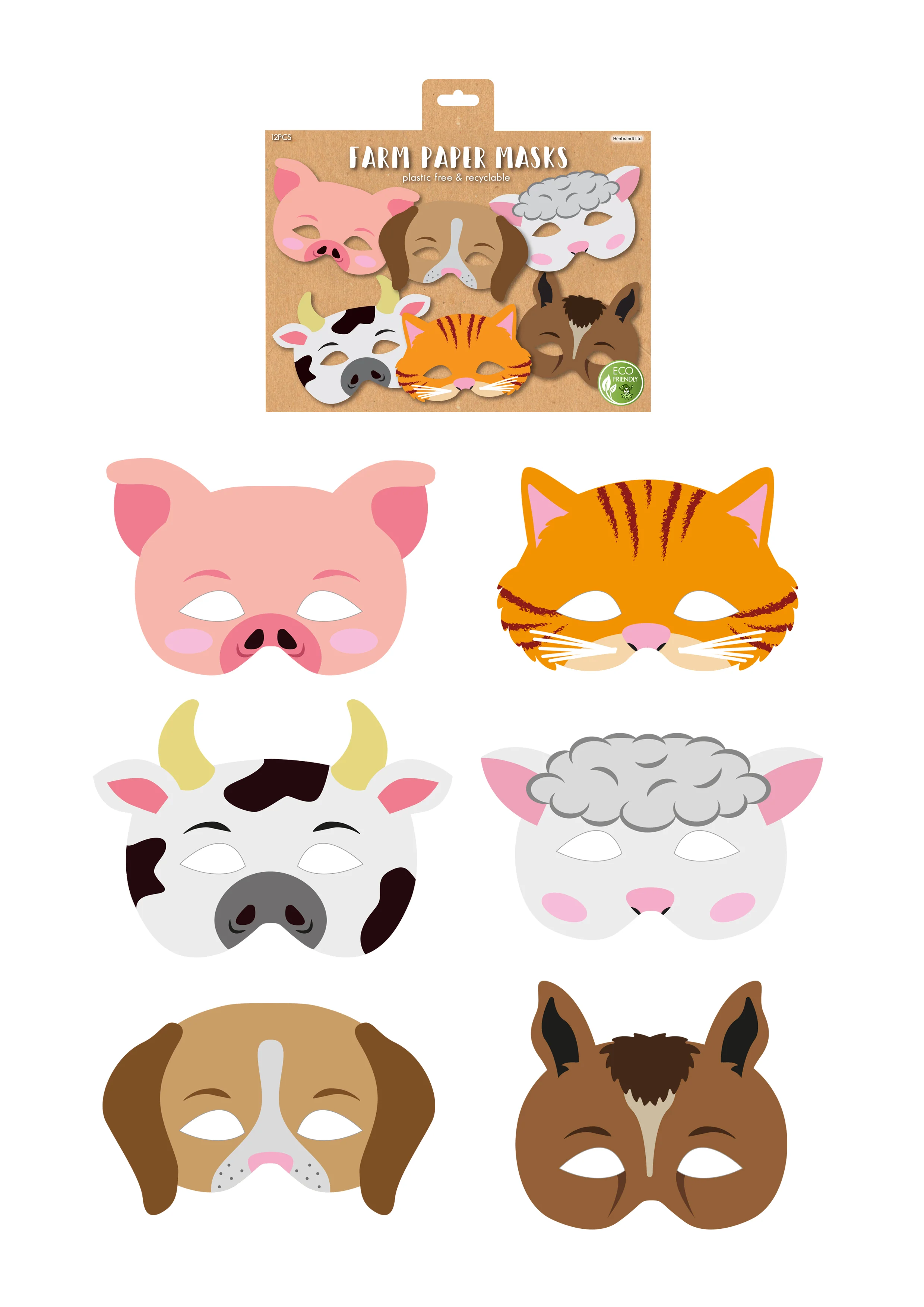 Farm Animal Kids Party Masks (pack of 12)