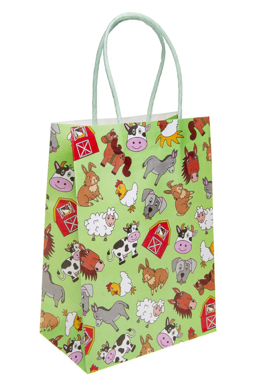 Farm Animals Paper Party Bags with Twisted Handles - 22 x 16 x 9 cm