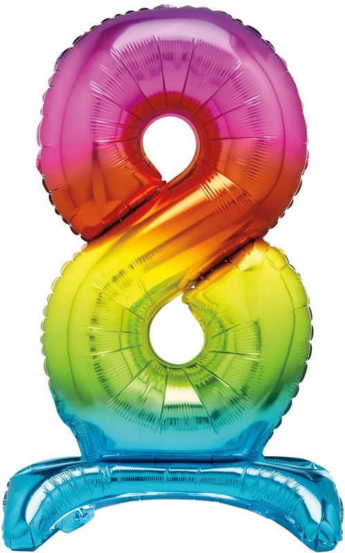 Floor Standing Foil Rainbow Number  8 Balloon 76 cm