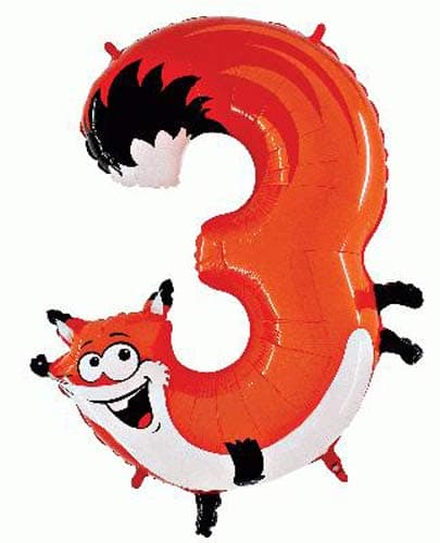 Fox Number 3 Zooloons Balloon, 102cm