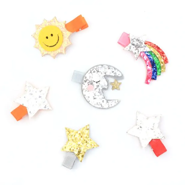 Girls Star, Moon, Sun and Rainbow Glitter Hair Clips (Pack of 2) - Image 2