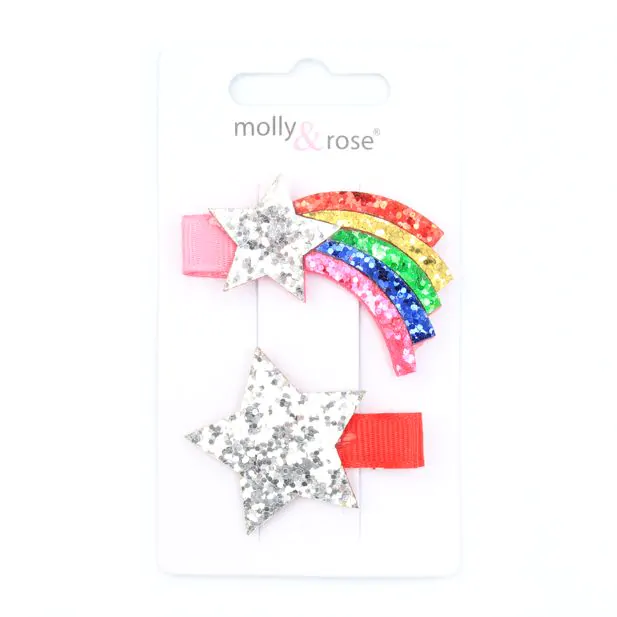 Girls Star, Moon, Sun and Rainbow Glitter Hair Clips (Pack of 2) - Image 4