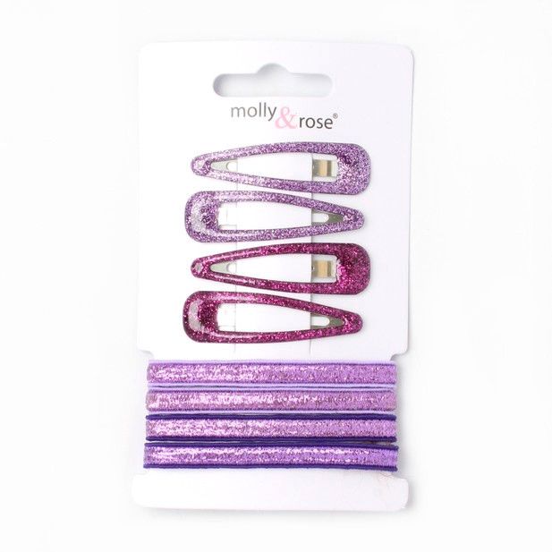 Glitter Snap Hair Clips & Ponytail Holders Set (4 of each) - Image 5